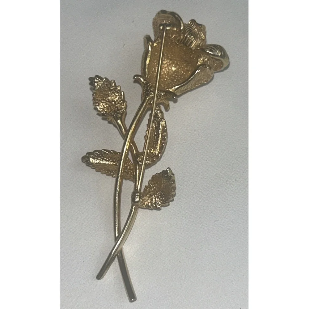 Vintage CASTLECLIFF Gold-Tone‎ Rose Brooch Pin MCM